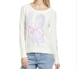Chaser LOVE Graphic Sweatshirt White Pastel Long Sleeve Pullover XS